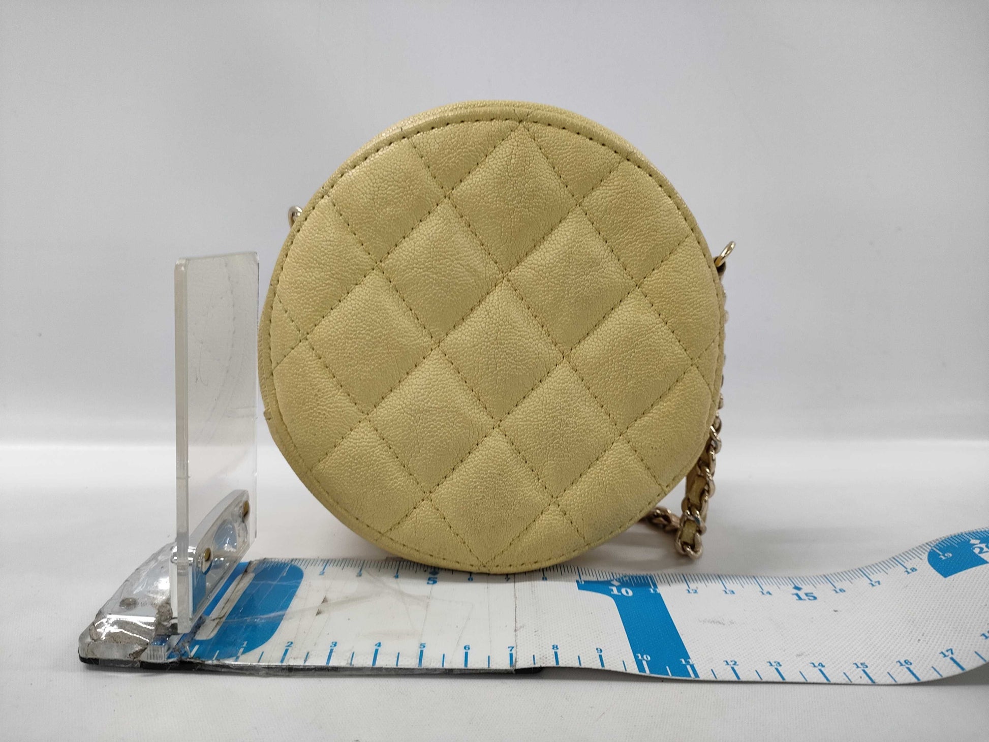 CHANEL Caviar Matelasse Round Chain Shoulder Bag with Seal Card