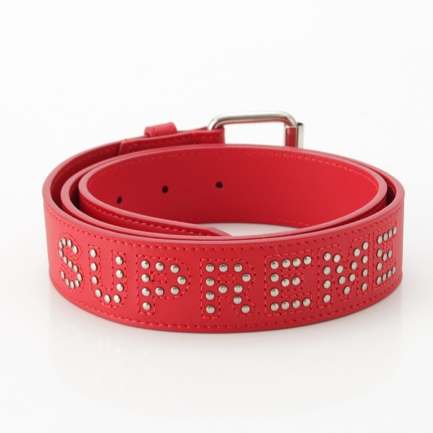 Supreme 18SS Leather Studded Logo Belt, Red, Size S/M