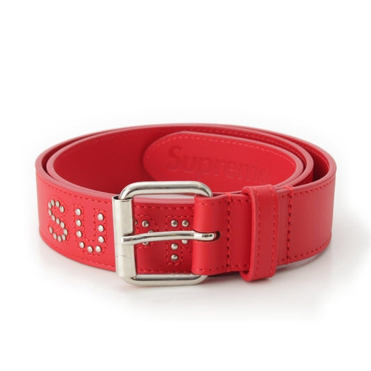 Supreme 18SS Leather Studded Logo Belt, Red, Size S/M