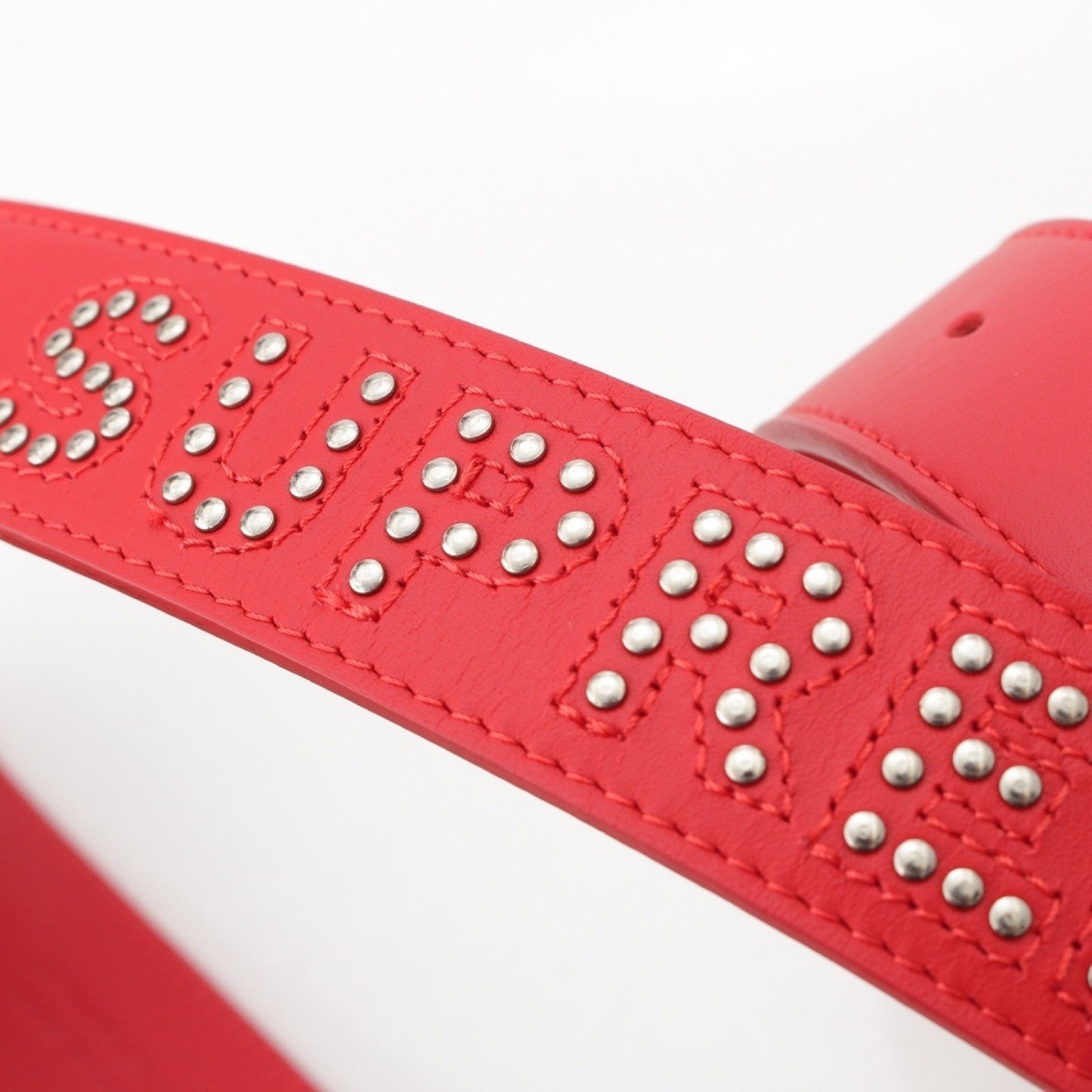 Supreme 18SS Leather Studded Logo Belt, Red, Size S/M