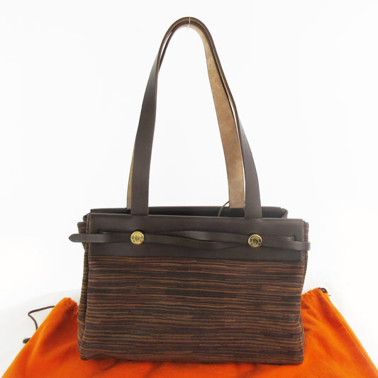 HERMES Cabas PM Handbag with H Stamp, Vibrato Leather, Brown, Gold Hardware, Handbag, Shoulder Bag, Tote Bag