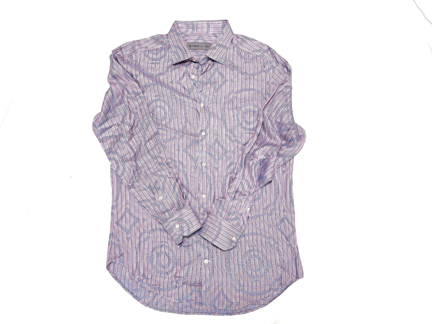 ETRO Geometric Print Long Sleeve Striped Pastel Color Shirt, Size 41, Made in Italy