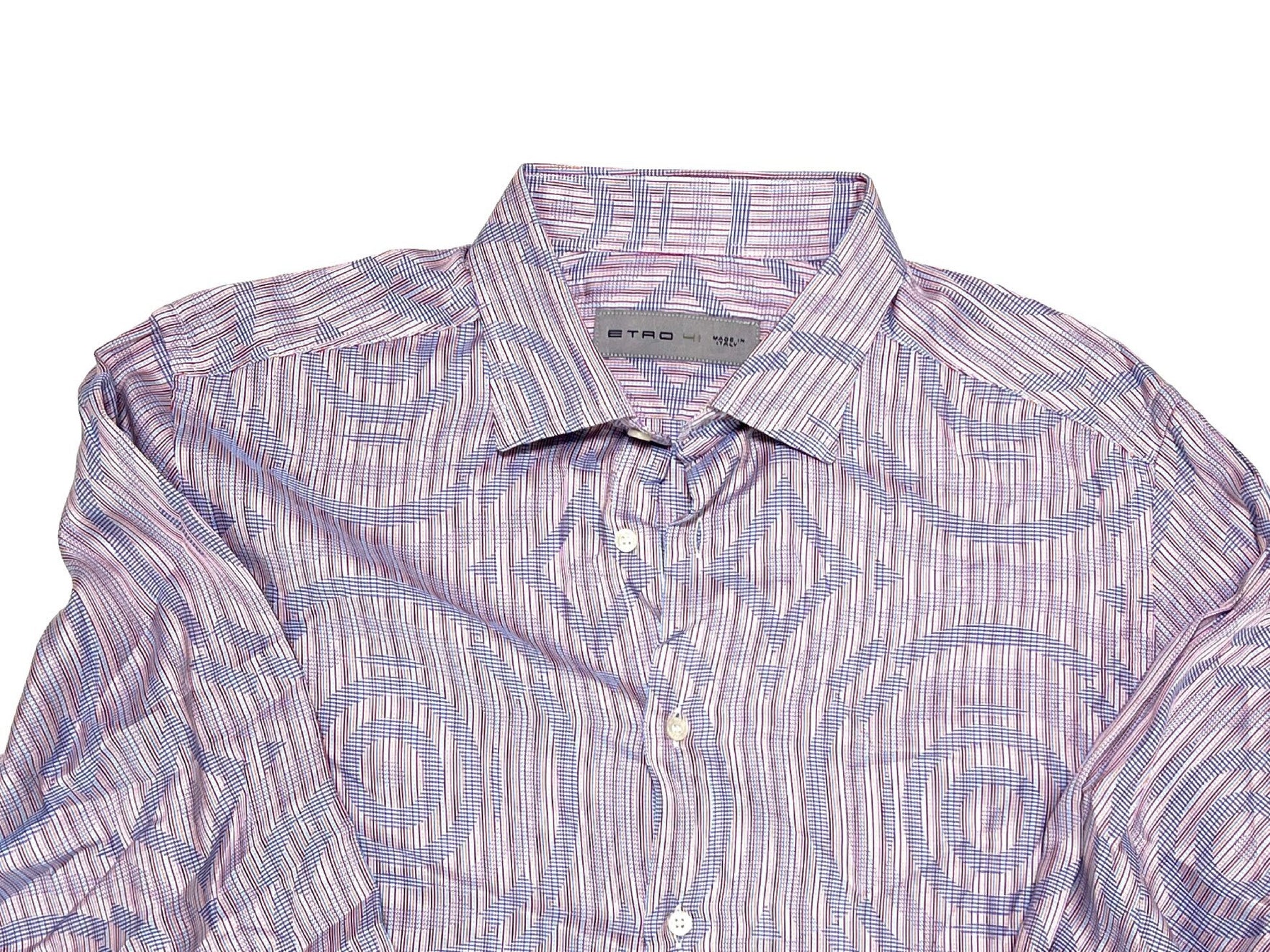 ETRO Geometric Print Long Sleeve Striped Pastel Color Shirt, Size 41, Made in Italy