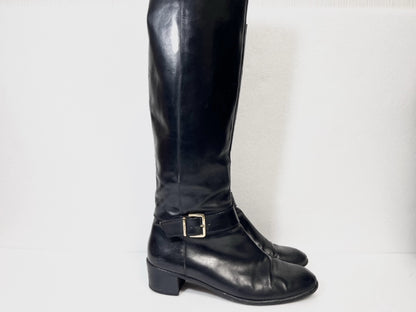 Salvatore Ferragamo Side Zip Leather Long Boots Black Size 6 1/2 Other Shoes