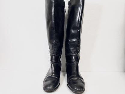 Salvatore Ferragamo Side Zip Leather Long Boots Black Size 6 1/2 Other Shoes