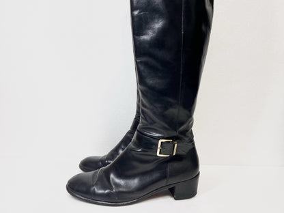 Salvatore Ferragamo Side Zip Leather Long Boots Black Size 6 1/2 Other Shoes
