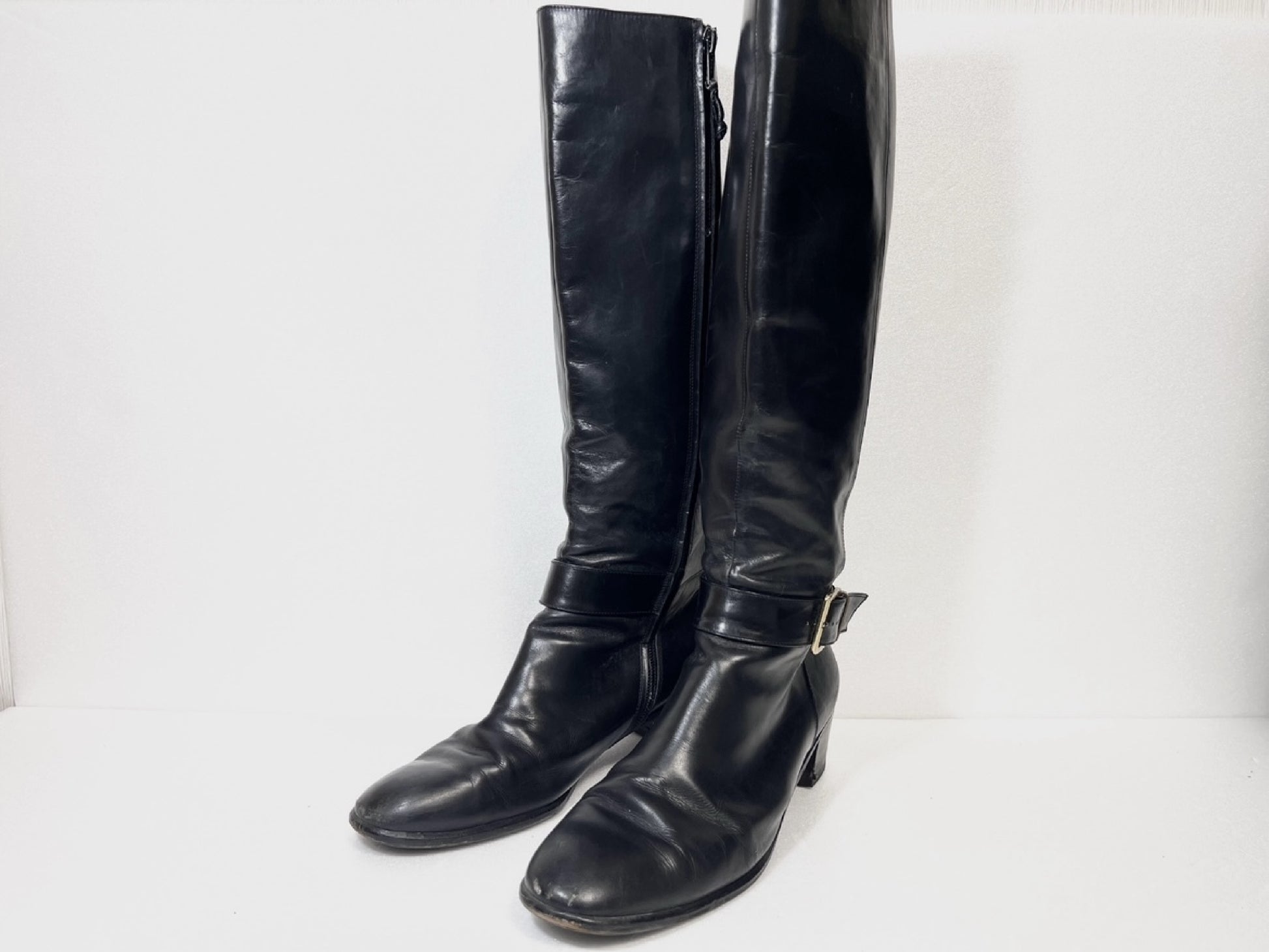 Salvatore Ferragamo Side Zip Leather Long Boots Black Size 6 1/2 Other Shoes