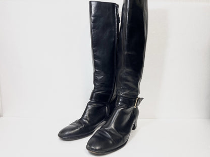 Salvatore Ferragamo Side Zip Leather Long Boots Black Size 6 1/2 Other Shoes