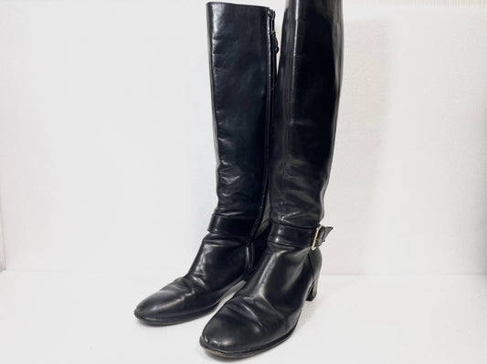 Salvatore Ferragamo Side Zip Leather Long Boots Black Size 6 1/2 Other Shoes