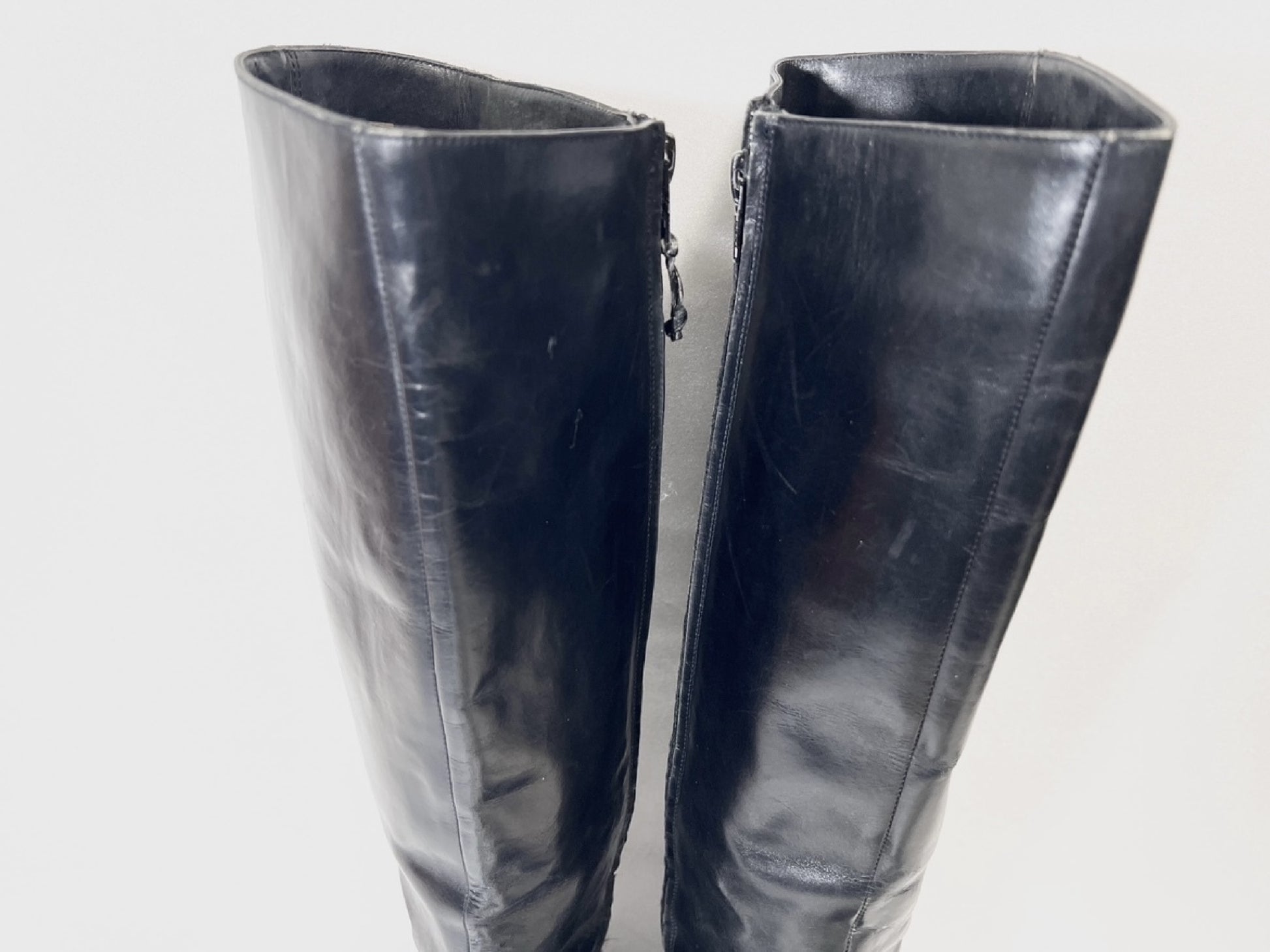Salvatore Ferragamo Side Zip Leather Long Boots Black Size 6 1/2 Other Shoes
