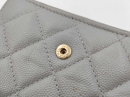 CHANEL Caviar Skin Gray Wallet
