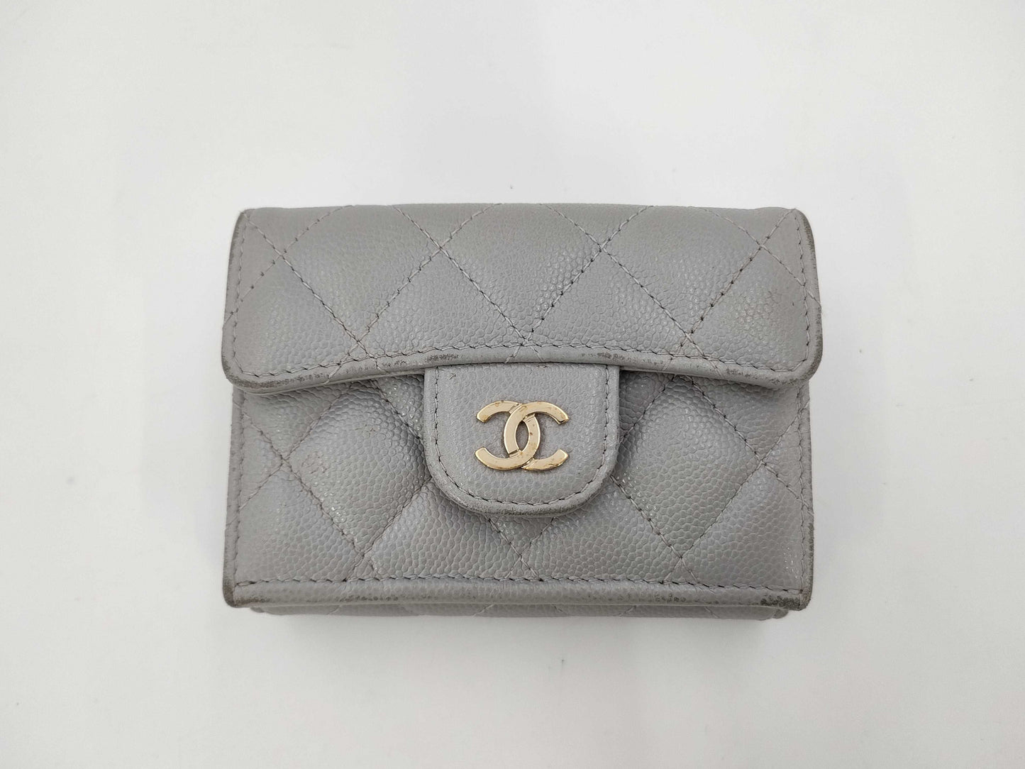 CHANEL Caviar Skin Gray Wallet