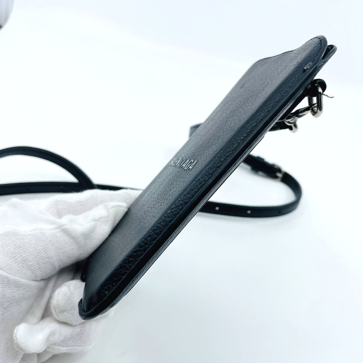 BALENCIAGA Phone Shoulder Leather Logo Black Pouch