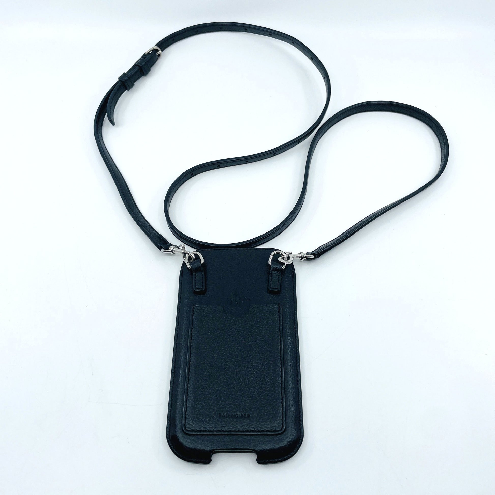 BALENCIAGA Phone Shoulder Leather Logo Black Pouch