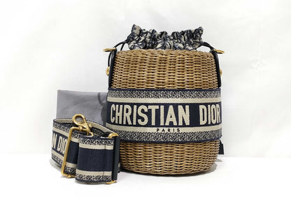Dior Oblique Wicker Bucket Rattan/Canvas Shoulder Bag