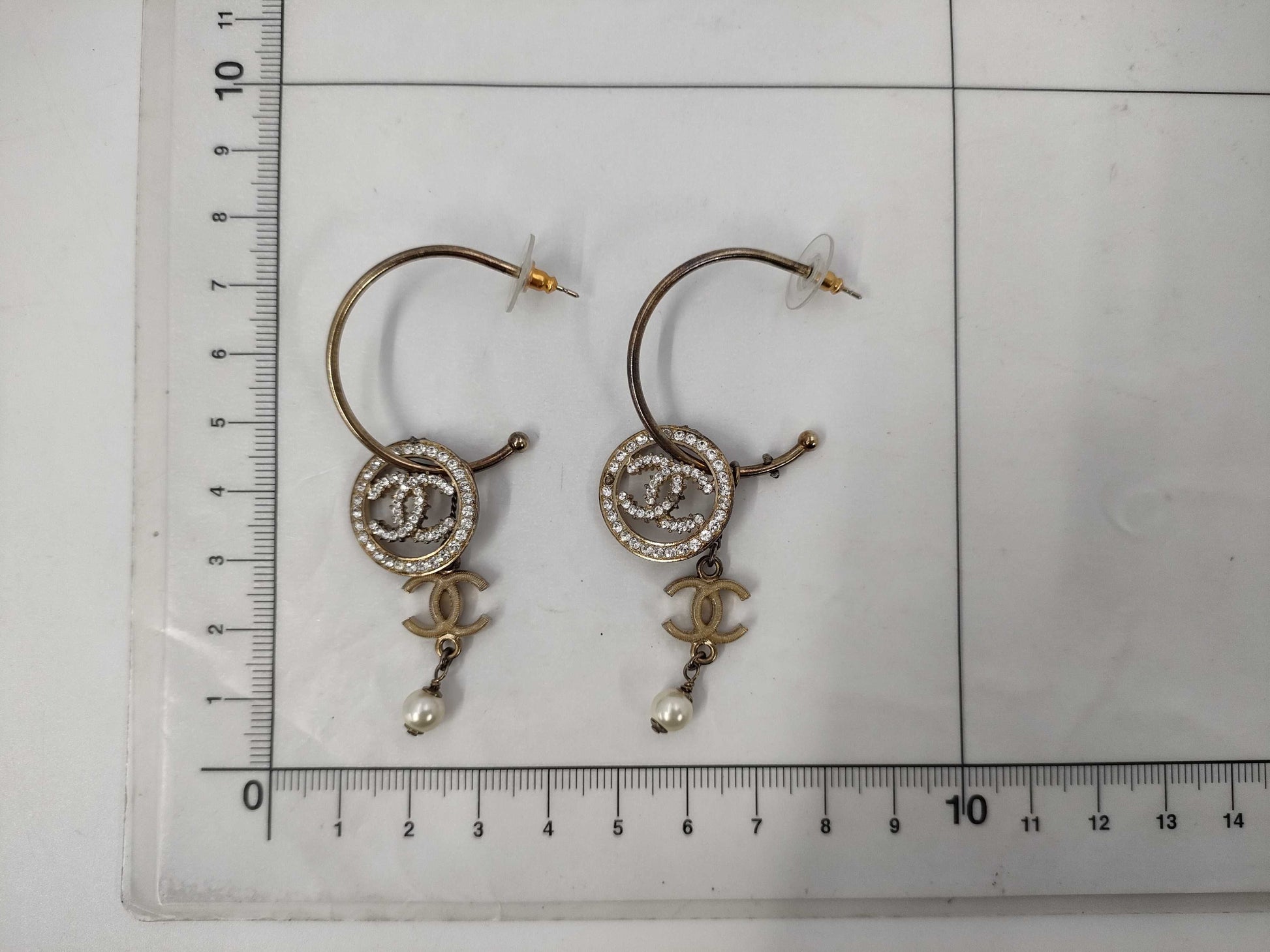 CHANEL Coco Mark Hoop Earrings 10P Stone Removal Earrings