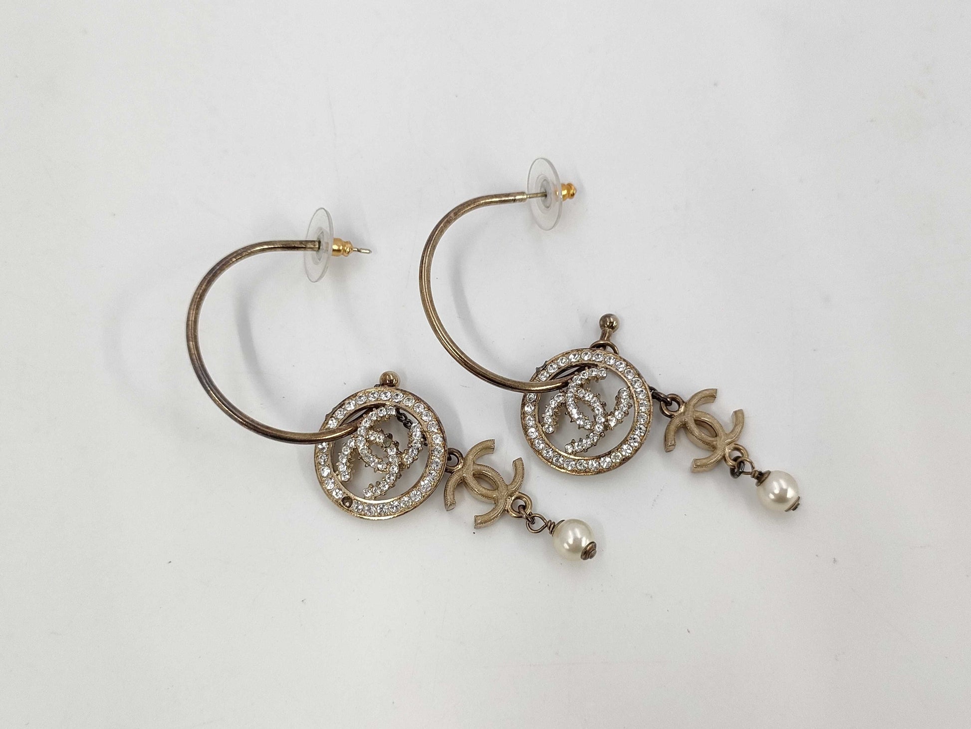 CHANEL Coco Mark Hoop Earrings 10P Stone Removal Earrings