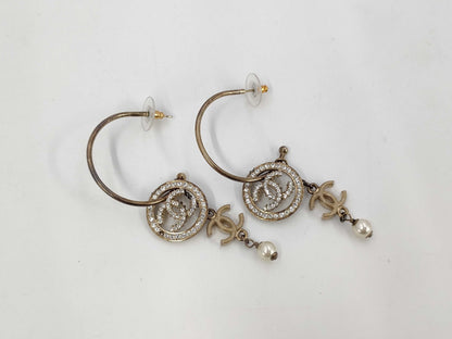 CHANEL Coco Mark Hoop Earrings 10P Stone Removal Earrings