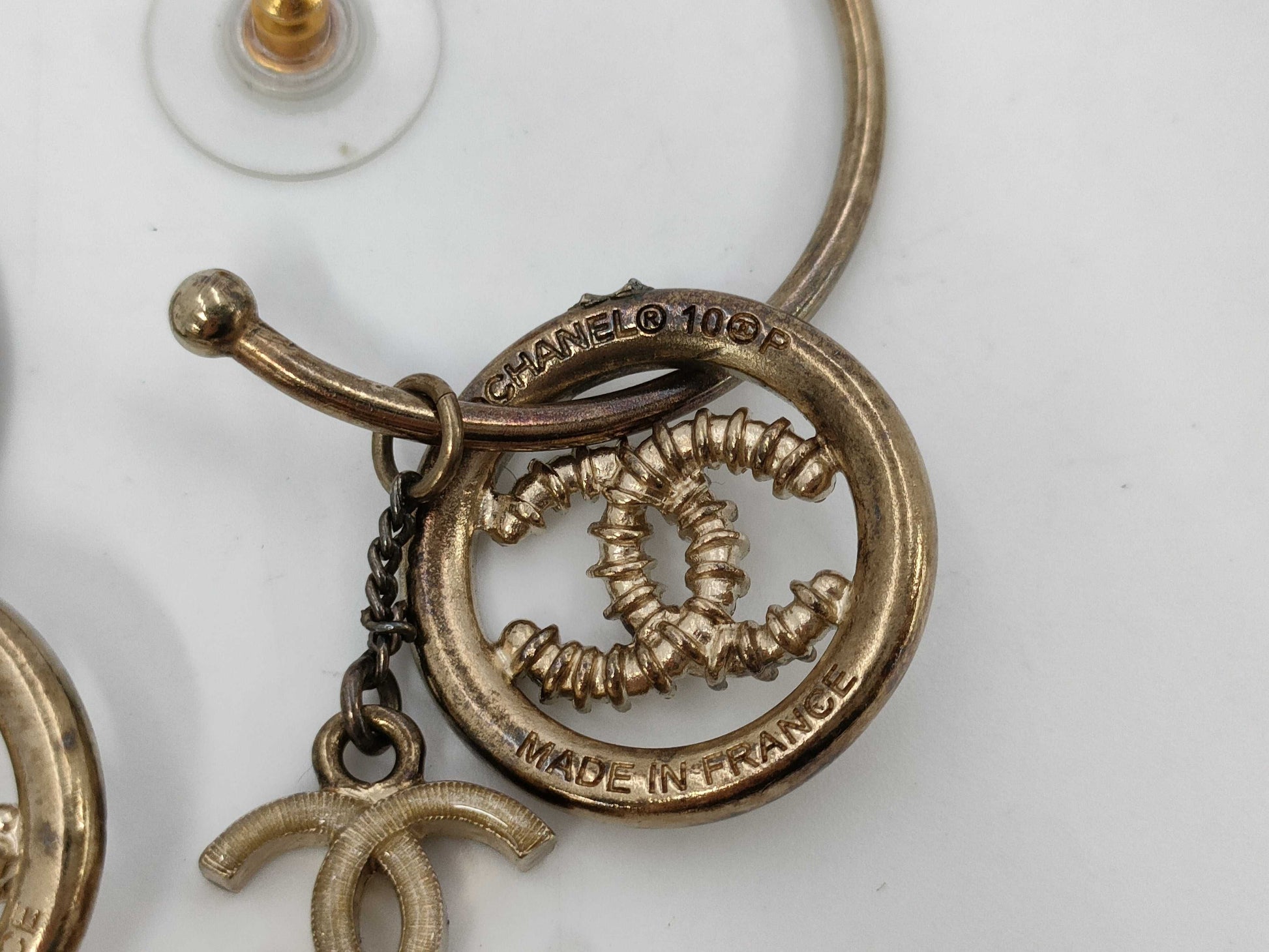 CHANEL Coco Mark Hoop Earrings 10P Stone Removal Earrings