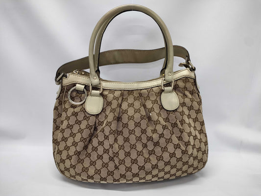 GUCCI Gucci Gold Leather Trim Monogram Tofu Handbag Handbag