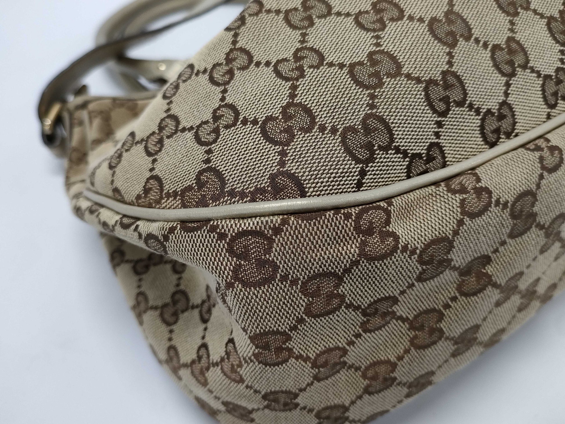 GUCCI Gucci Gold Leather Trim Monogram Tofu Handbag Handbag