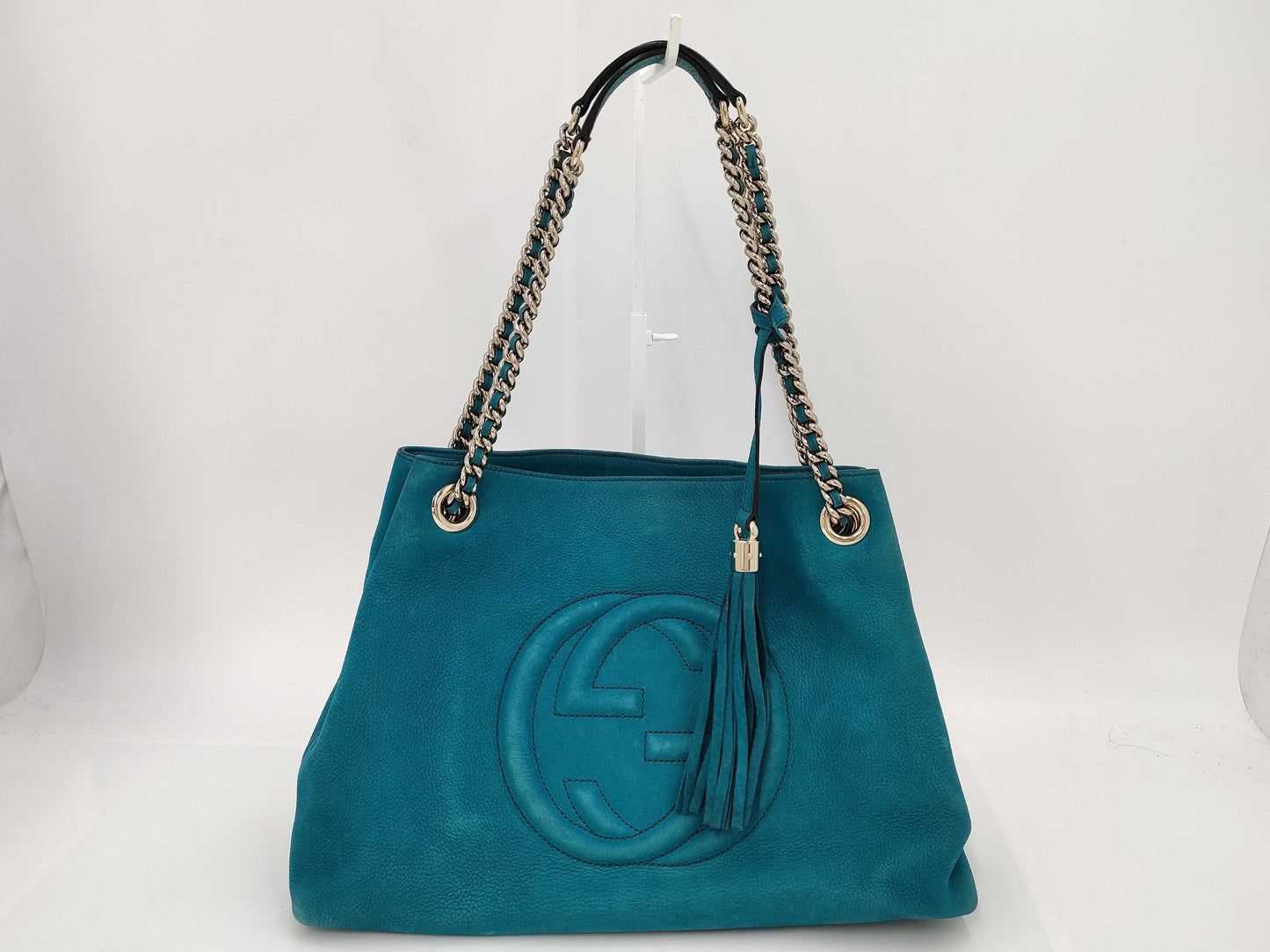 GUCCI Blue Rope-Texture Soho Tassel Tote Bag