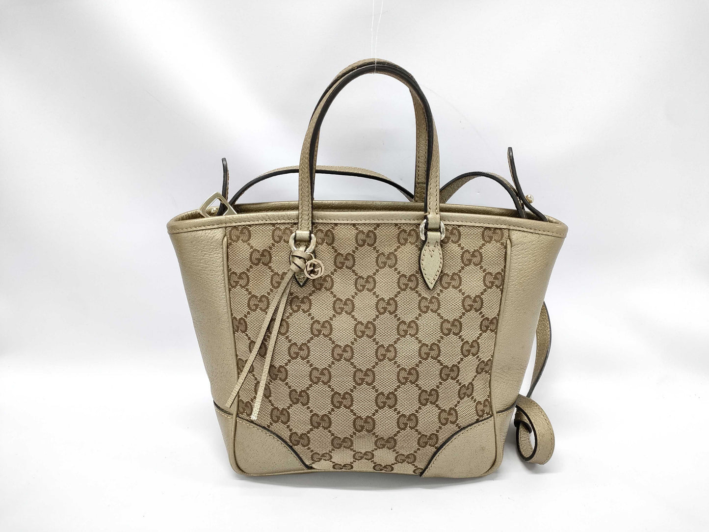 GUCCI Gold Trim Monogram Bucket Bag with Long Strap Handbag