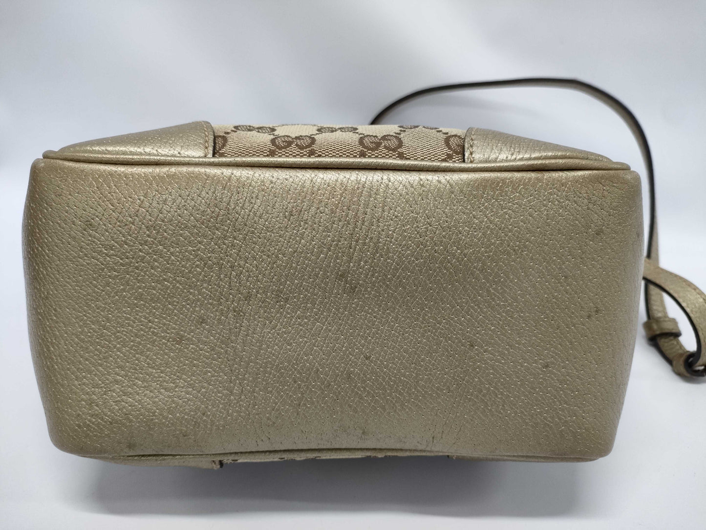 GUCCI Gold Trim Monogram Bucket Bag with Long Strap Handbag