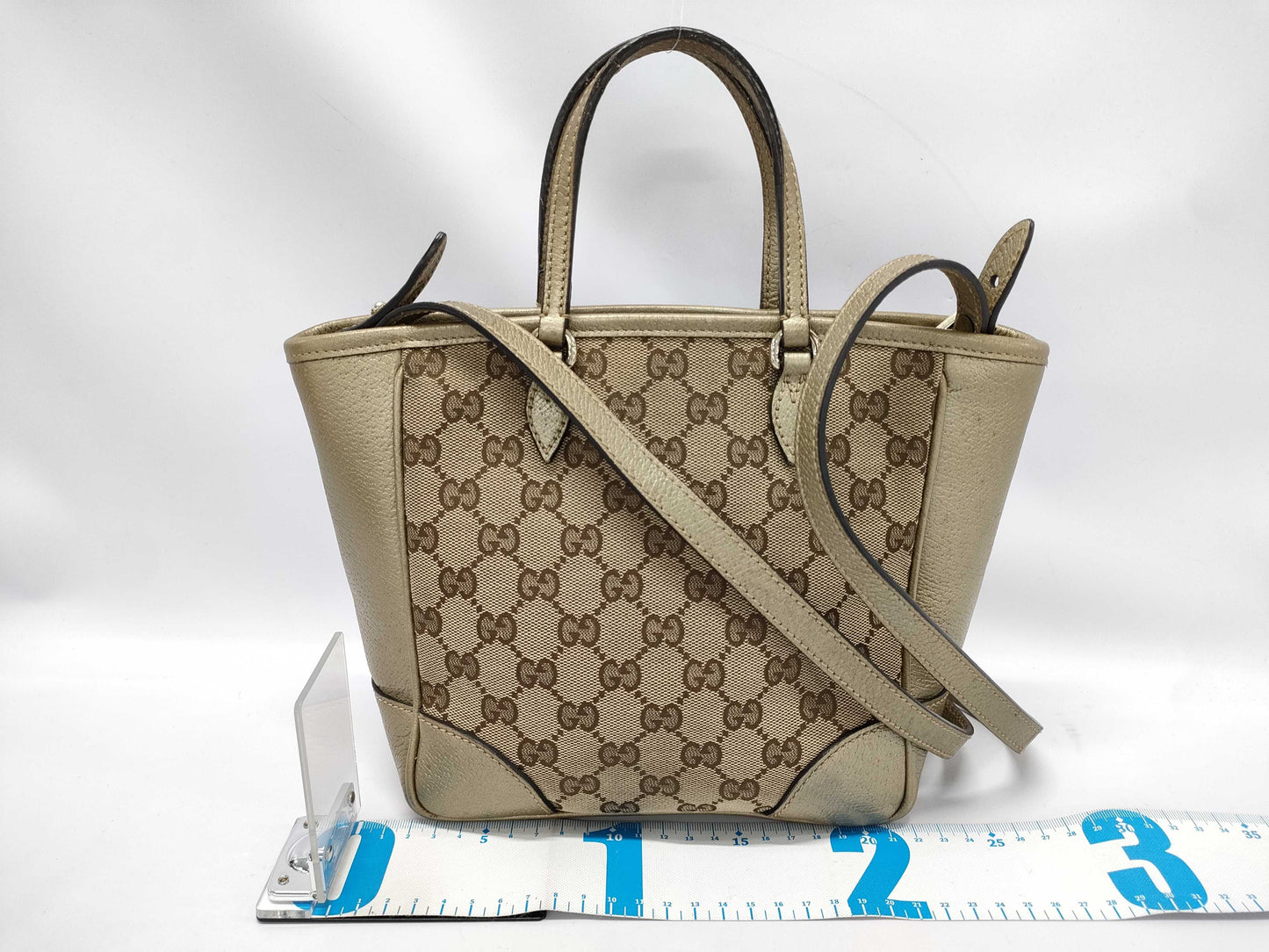 GUCCI Gold Trim Monogram Bucket Bag with Long Strap Handbag