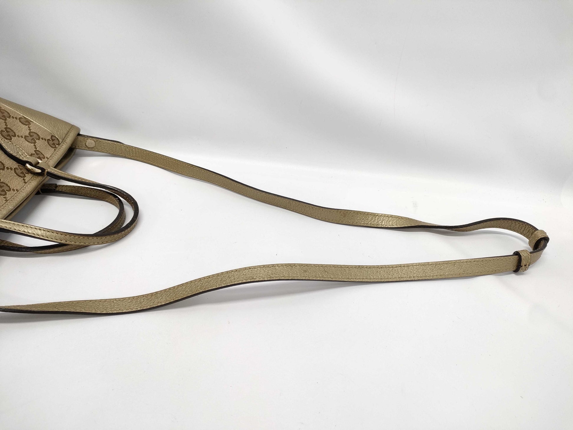 GUCCI Gold Trim Monogram Bucket Bag with Long Strap Handbag