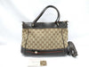 GUCCI Brown Leather Trim Monogram Bow Handbag with Strap Tote Bag