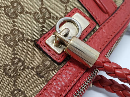 GUCCI Gucci Red Leather Shoulder Bag Tote Bag