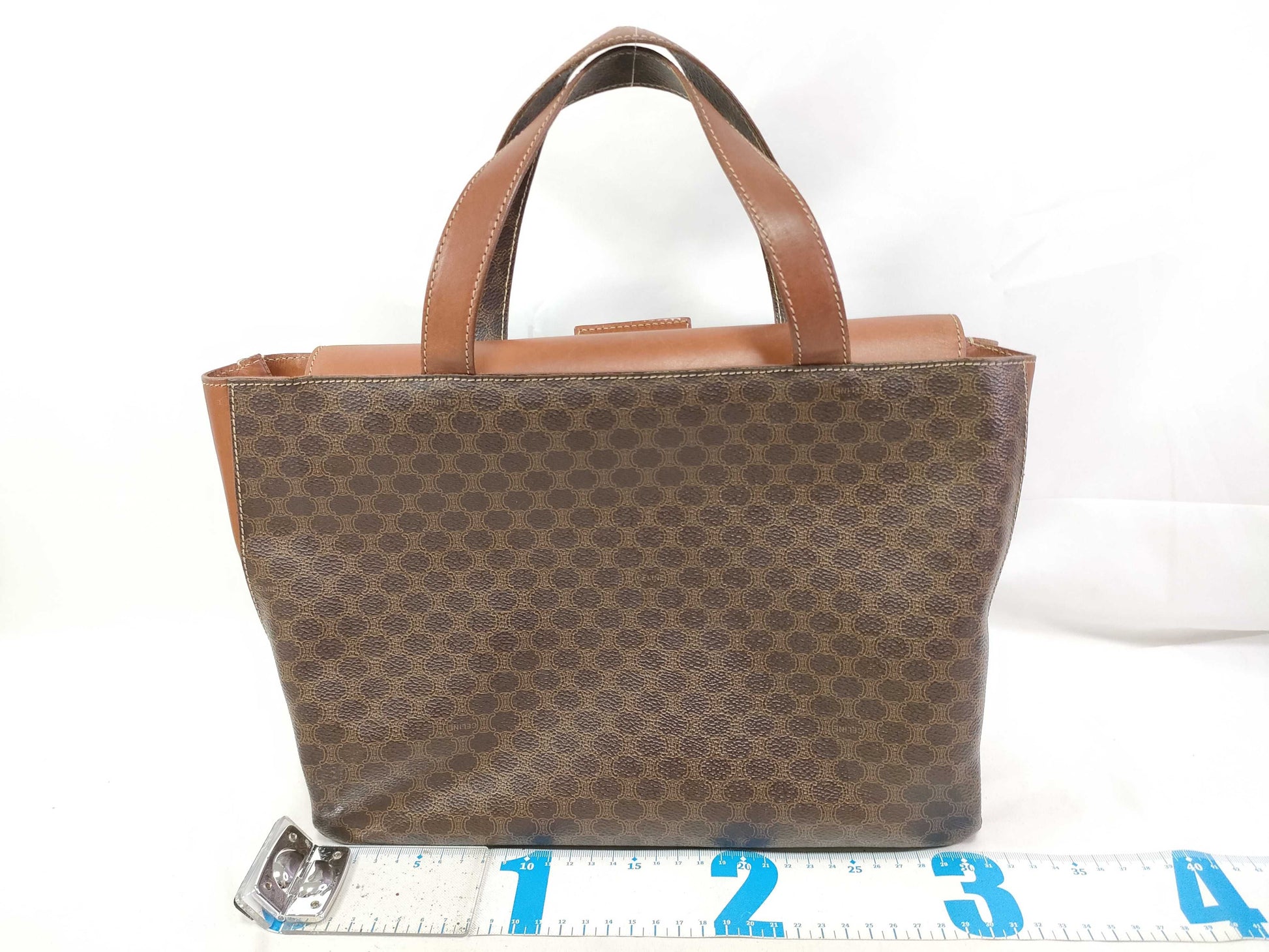 CELINE Macadam Tote Bag, Dark Brown, PVC/Leather