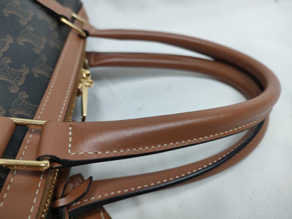 CELINE Triomphe Medium Boston Handbag. Accessories: Shoulder Strap, Cadena, Two Keys.