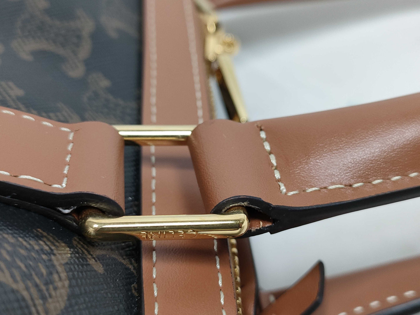 CELINE Triomphe Medium Boston Handbag. Accessories: Shoulder Strap, Cadena, Two Keys.