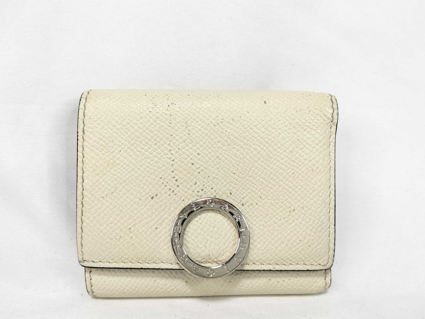 BVLGARI Bulgari Tri-fold Wallet, Beige Leather