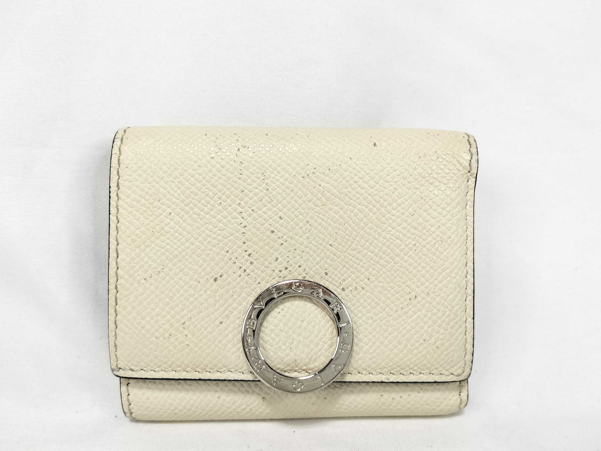 BVLGARI Bulgari Tri-fold Wallet, Beige Leather