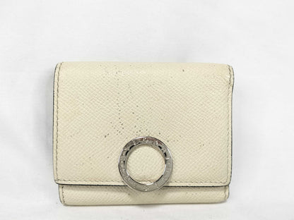 BVLGARI Bulgari Tri-fold Wallet, Beige Leather