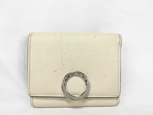 BVLGARI Bulgari Tri-fold Wallet, Beige Leather