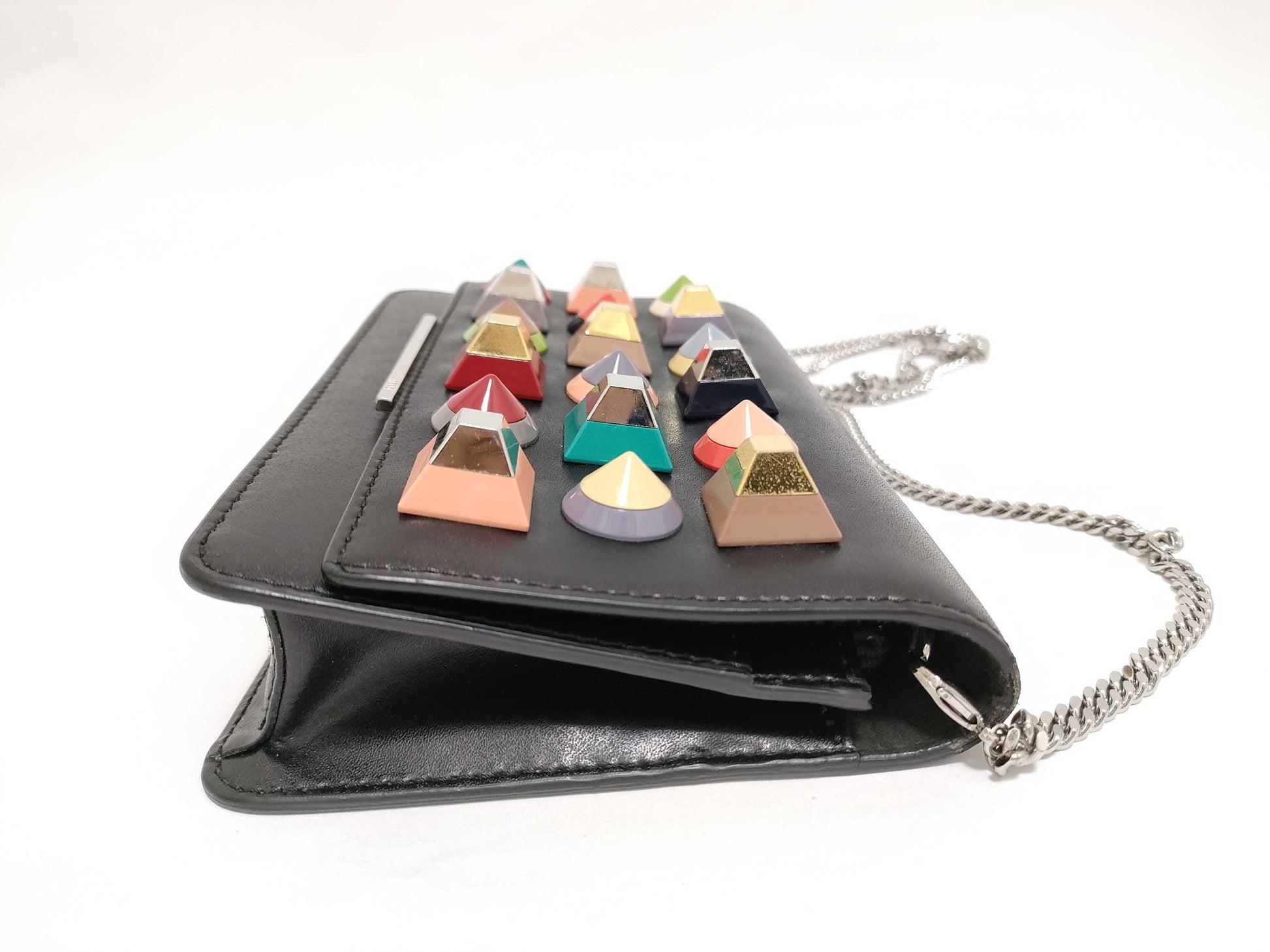 FENDI Chain Wallet Multi-Stud Leather Wallet
