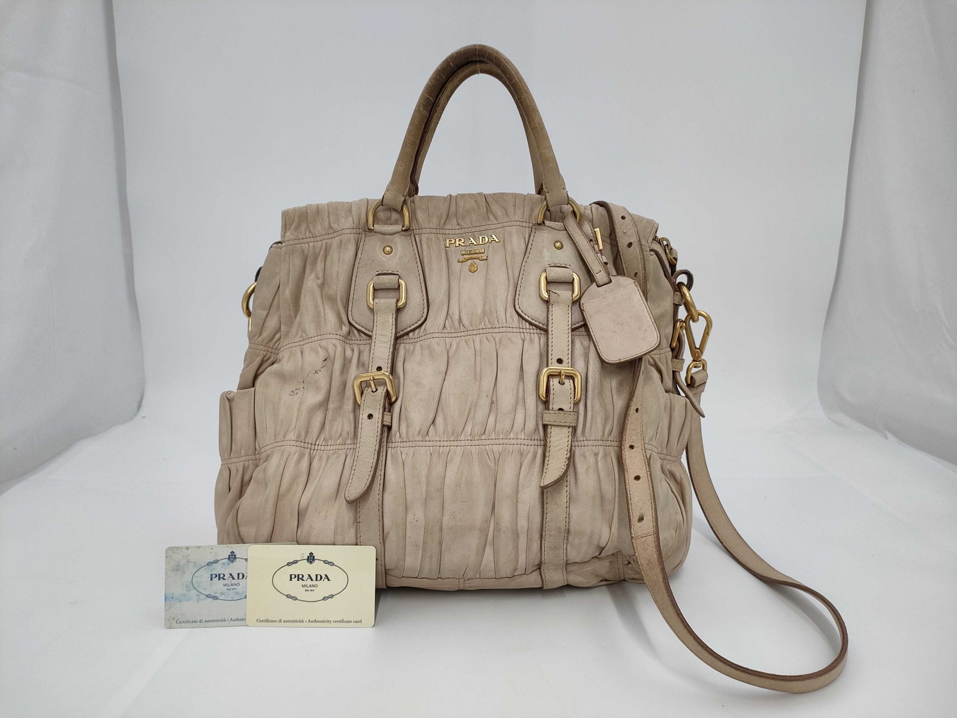 PRADA 2-way shoulder bag, gathered leather bag