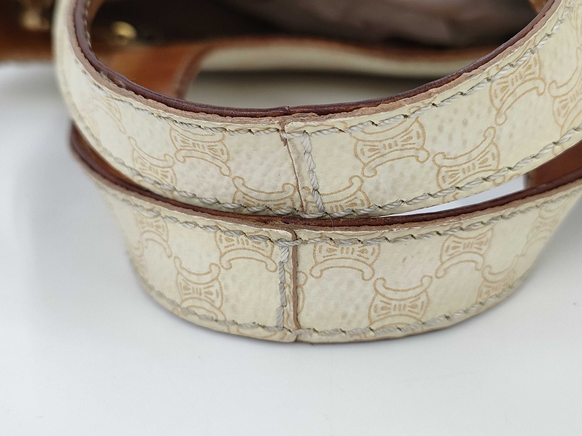 CELINE Macadam PVC White Brown Handbag