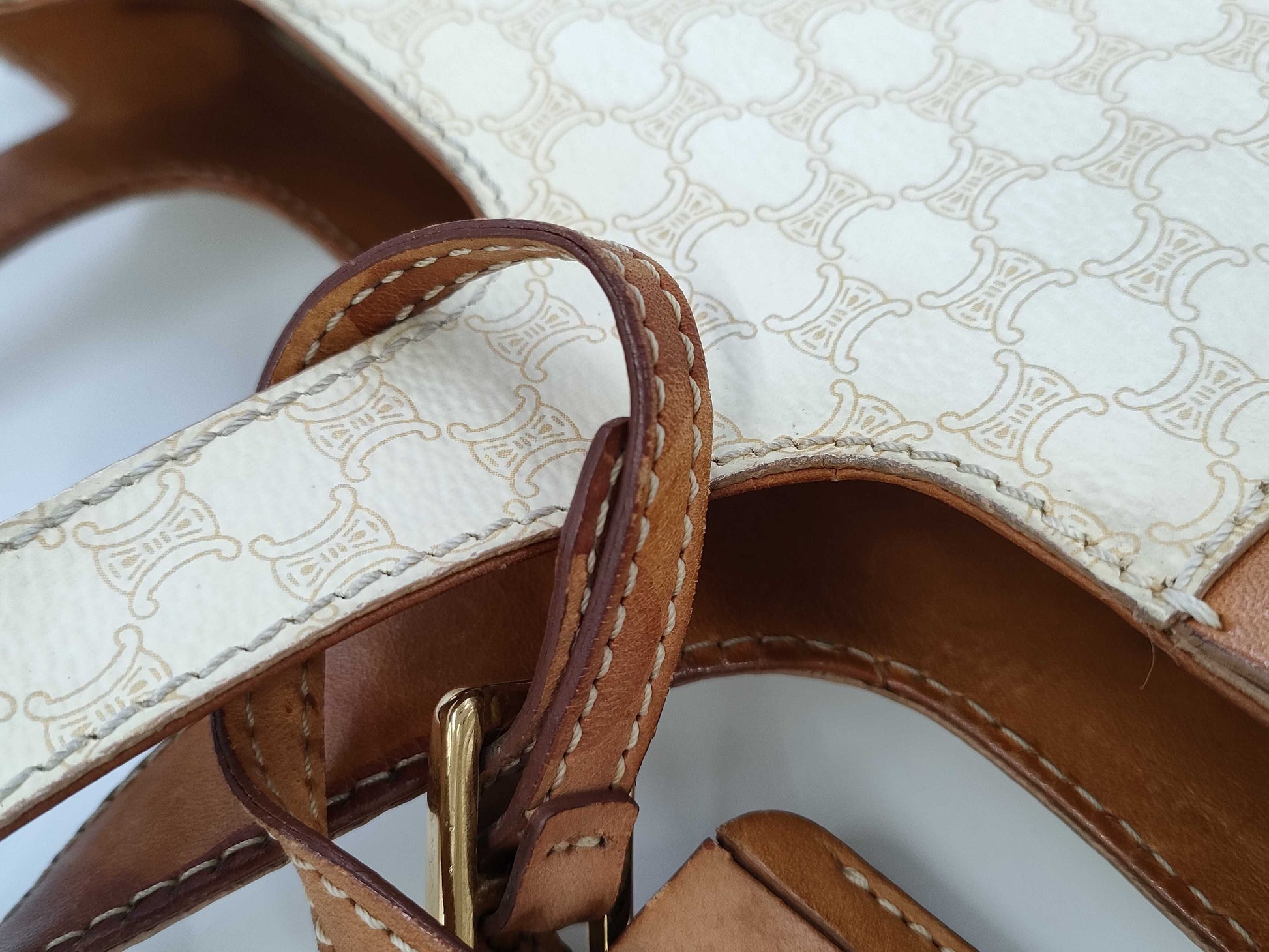 CELINE Macadam PVC White Brown Handbag