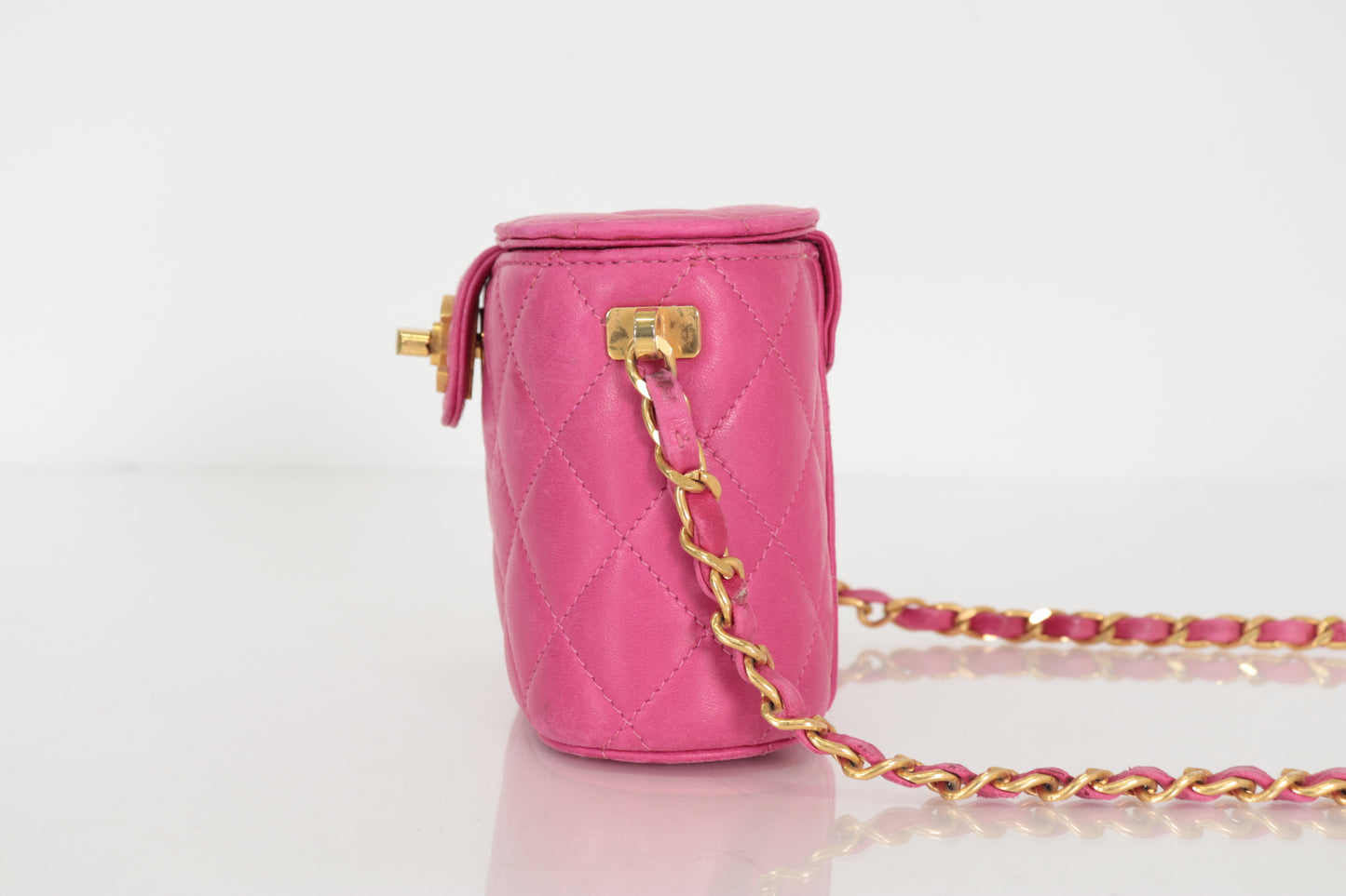 CHANEL Matelasse Lamb Mini Vanity Chain Shoulder Bag with Medium Mirror, Pink