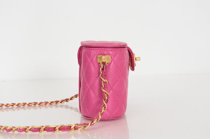 CHANEL Matelasse Lamb Mini Vanity Chain Shoulder Bag with Medium Mirror, Pink