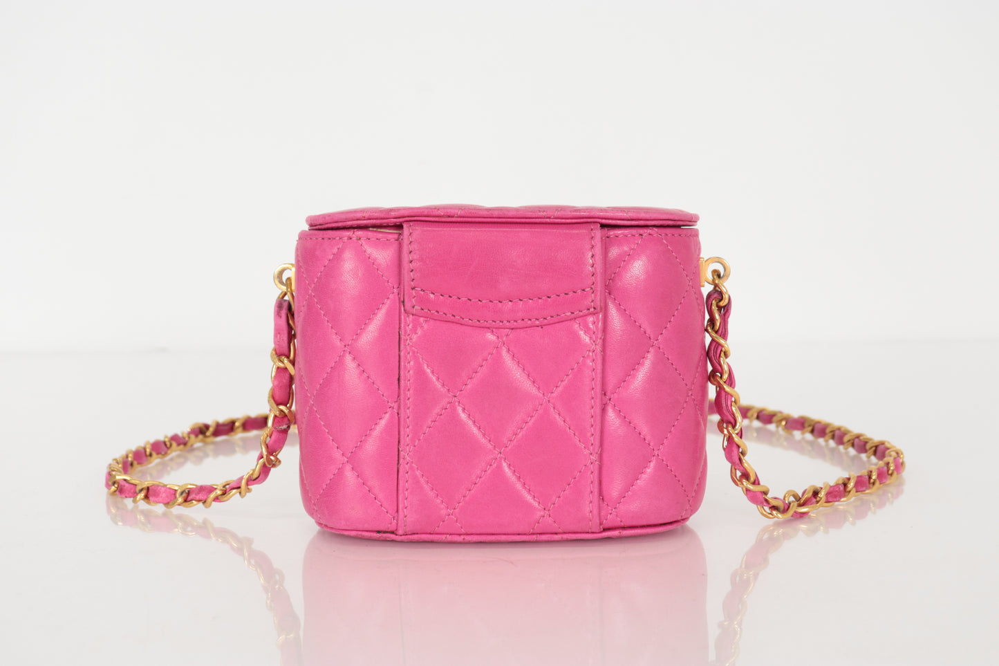 CHANEL Matelasse Lamb Mini Vanity Chain Shoulder Bag with Medium Mirror, Pink