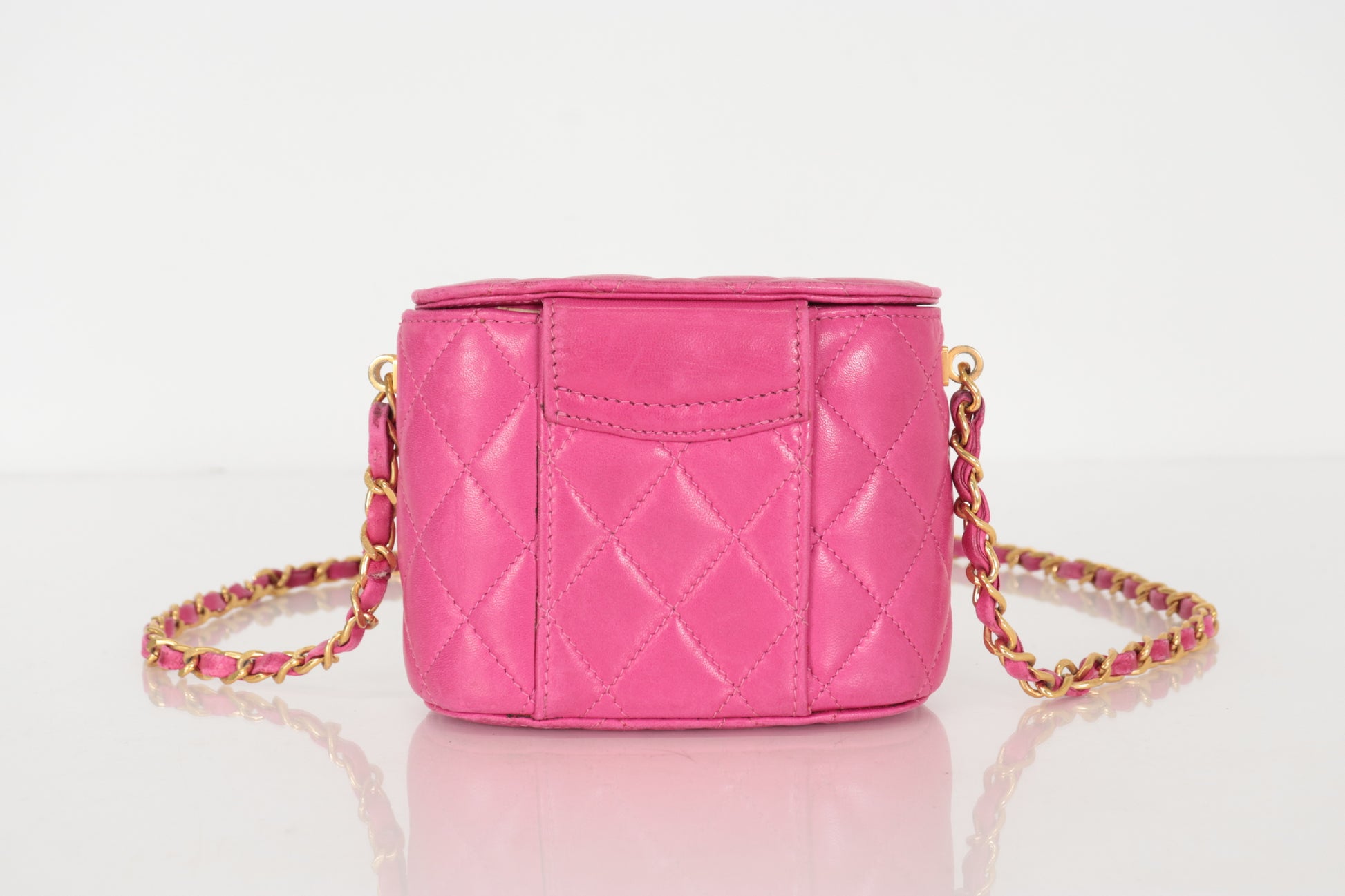 CHANEL Matelasse Lamb Mini Vanity Chain Shoulder Bag with Medium Mirror, Pink
