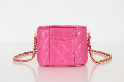 CHANEL Matelasse Lamb Mini Vanity Chain Shoulder Bag with Medium Mirror, Pink