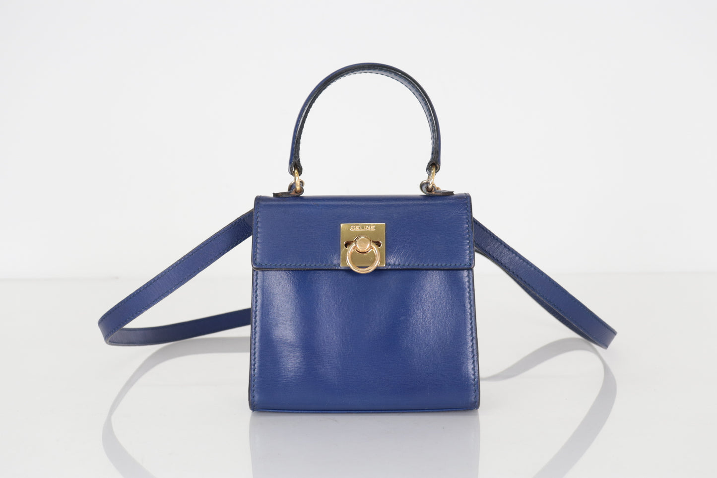 CELINE Leather Gancini Hardware 2-Way Mini Handbag Blue Shoulder Bag
