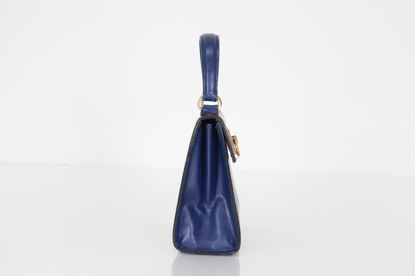 CELINE Leather Gancini Hardware 2-Way Mini Handbag Blue Shoulder Bag
